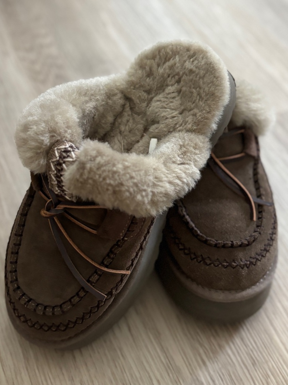 UGG Chestnut Suede Shearling-Lined Slippers